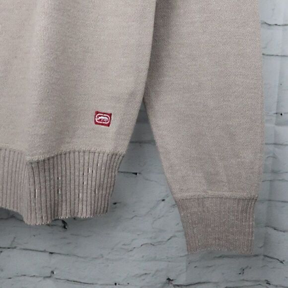 ECKO UNLTD TAN PULLOVER 4 BUTTON ELBOW PATCHES LONG SLEEVE SWEATER SIZE LARGE - Picture 4 of 8